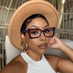 BLACK Women Oversized Rectangular Blue Light Blocking Glasses
